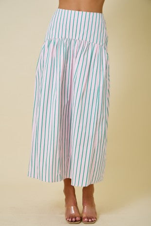 Rylee Stripe Flared Maxi Skirt