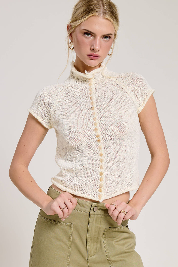 Elle Sheer Knit Mock Neck Top