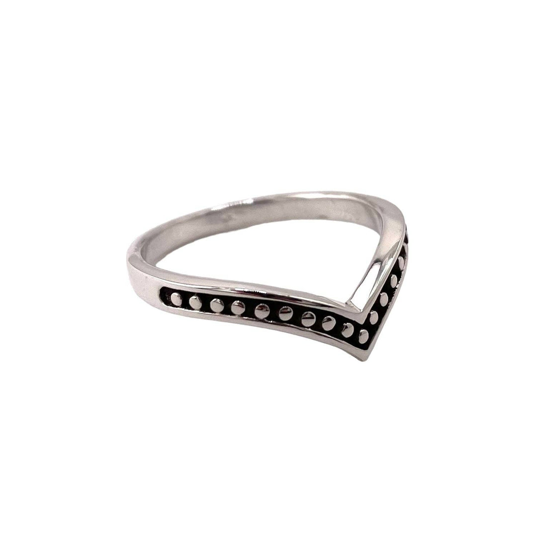 Bead Row V-Shape Sterling Silver Ring