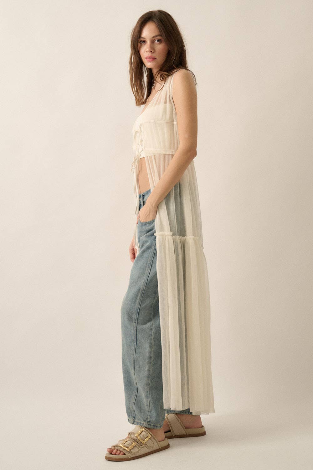 Festival Tulle Ruffled Tie-Front Maxi Top
