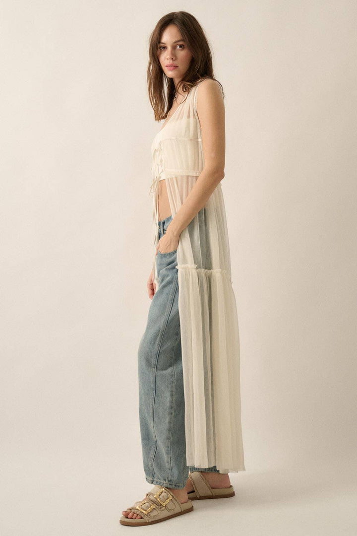 Festival Tulle Ruffled Tie-Front Maxi Top