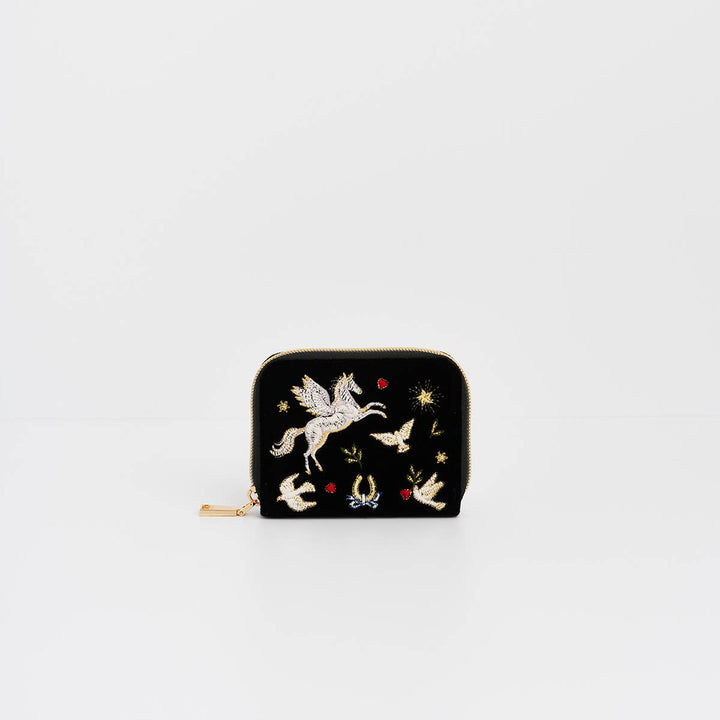 Black Celestial Velvet Embroidered Purse