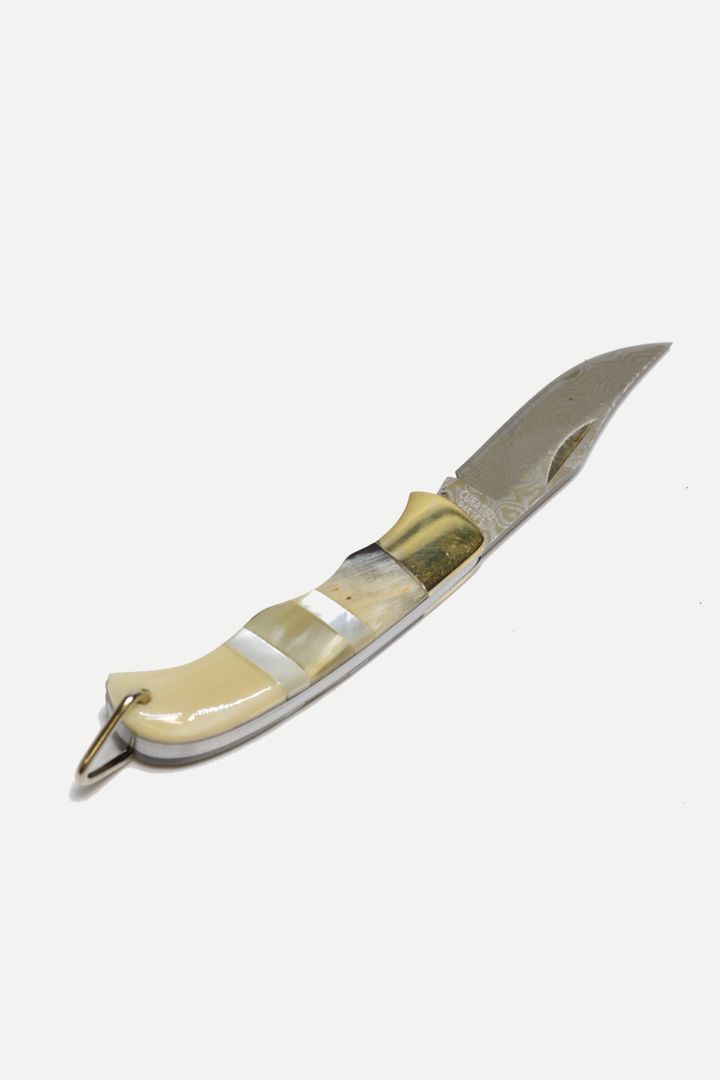 Yellow Ox-horn with Pearl Inlay Folding Knife