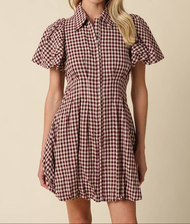Ressie Gingham Puff Sleeve Mini Dress
