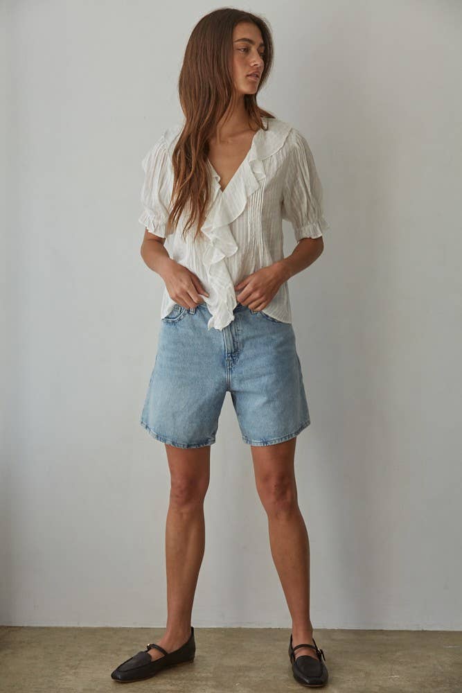 Rae Ruffle Woven Short Sleeve Top