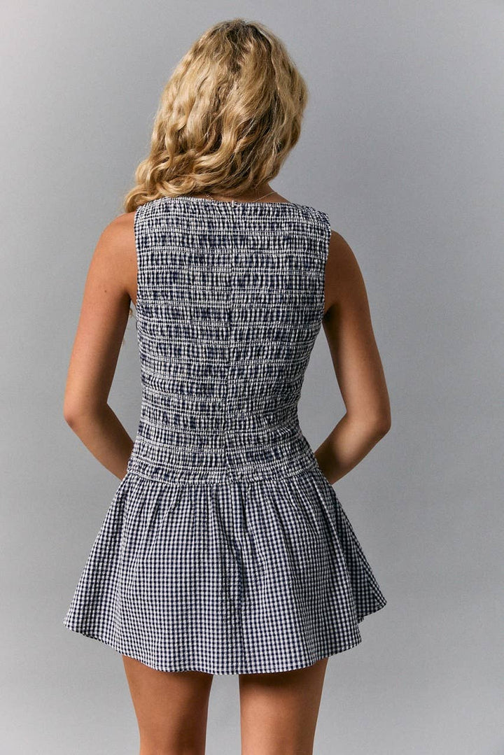 Angie Boat Neck Smocked Gingham Romper