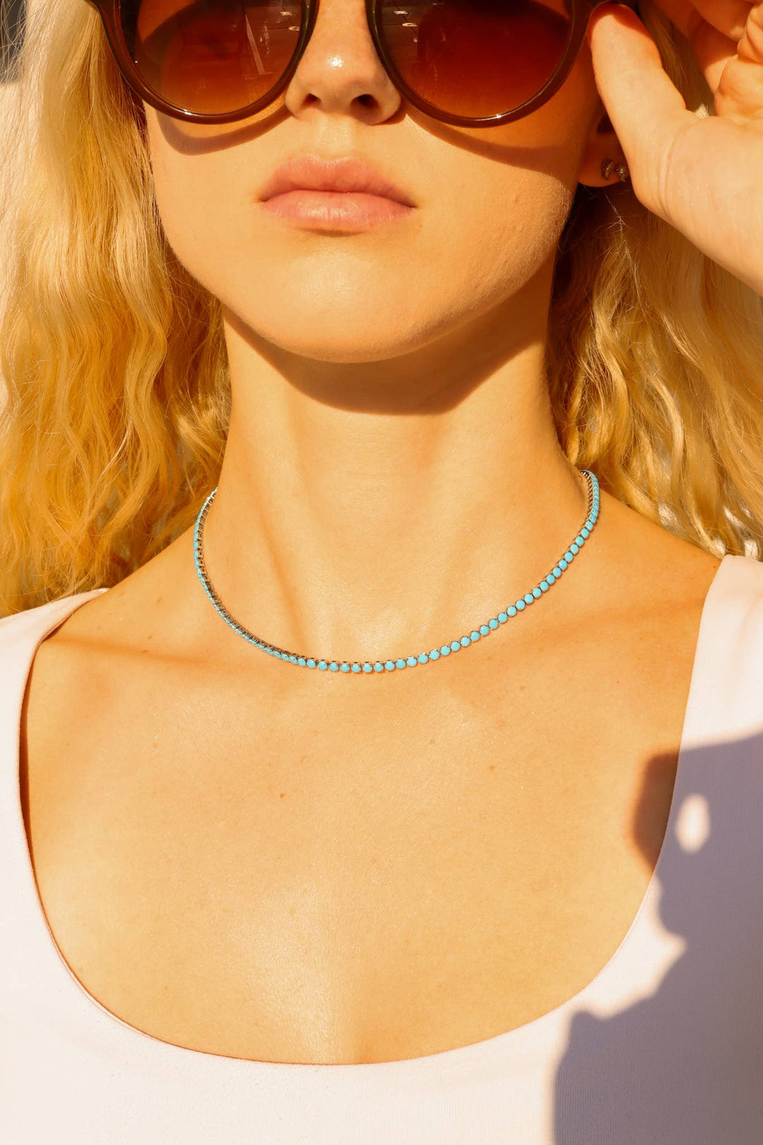 Turquoise Rhinestone Tennis Chain Necklace