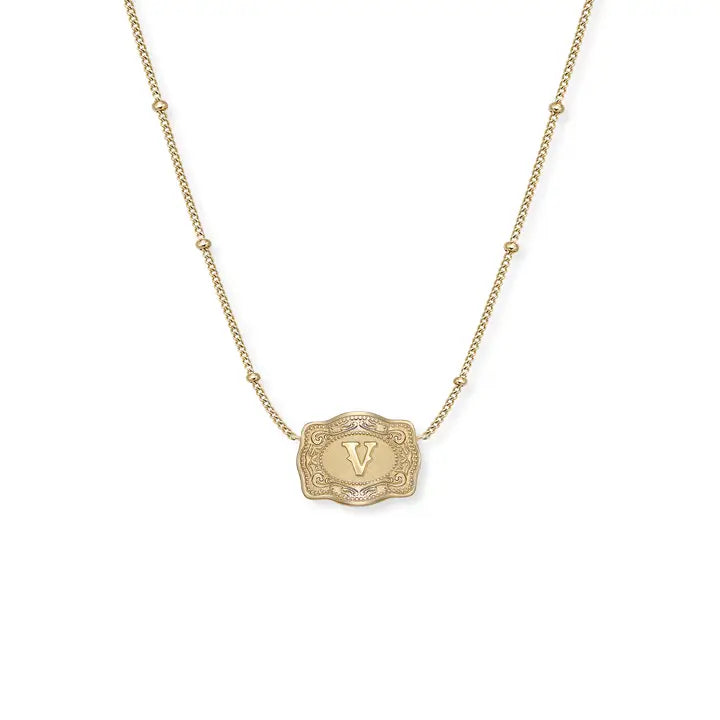 Embossed Initial Ultra Mini Belt Buckle Necklace