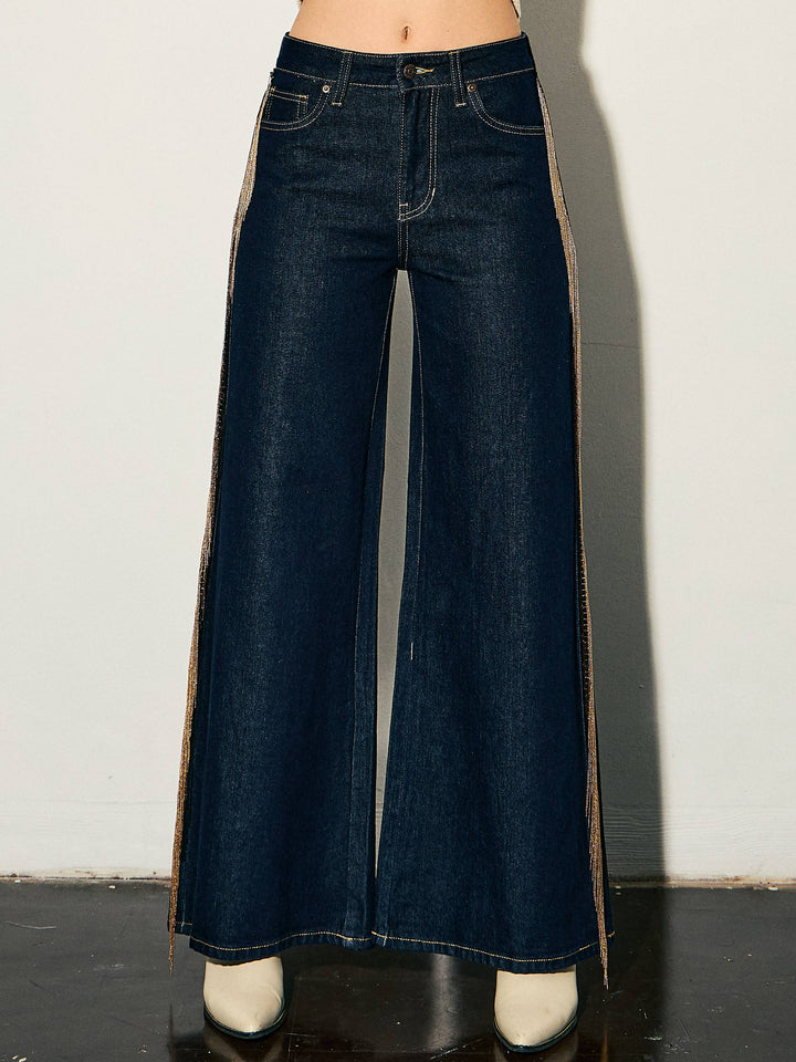 Metal Fringe Wide Leg Jeans