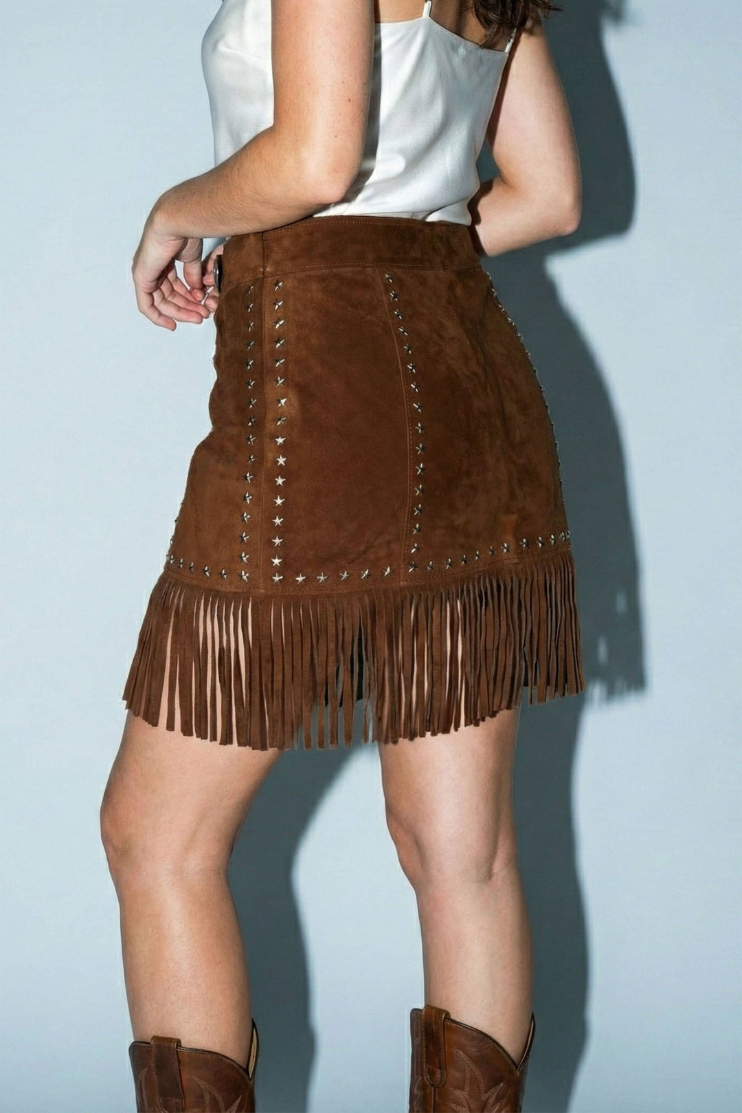 Darla Suede Star Fringe Mini Skirt