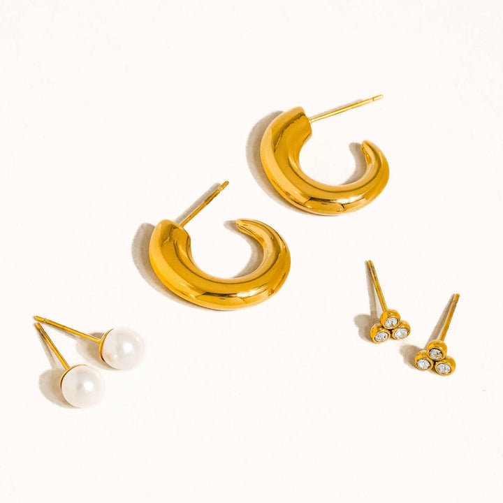 Carine Hoops, Pearl, CZ Earrings