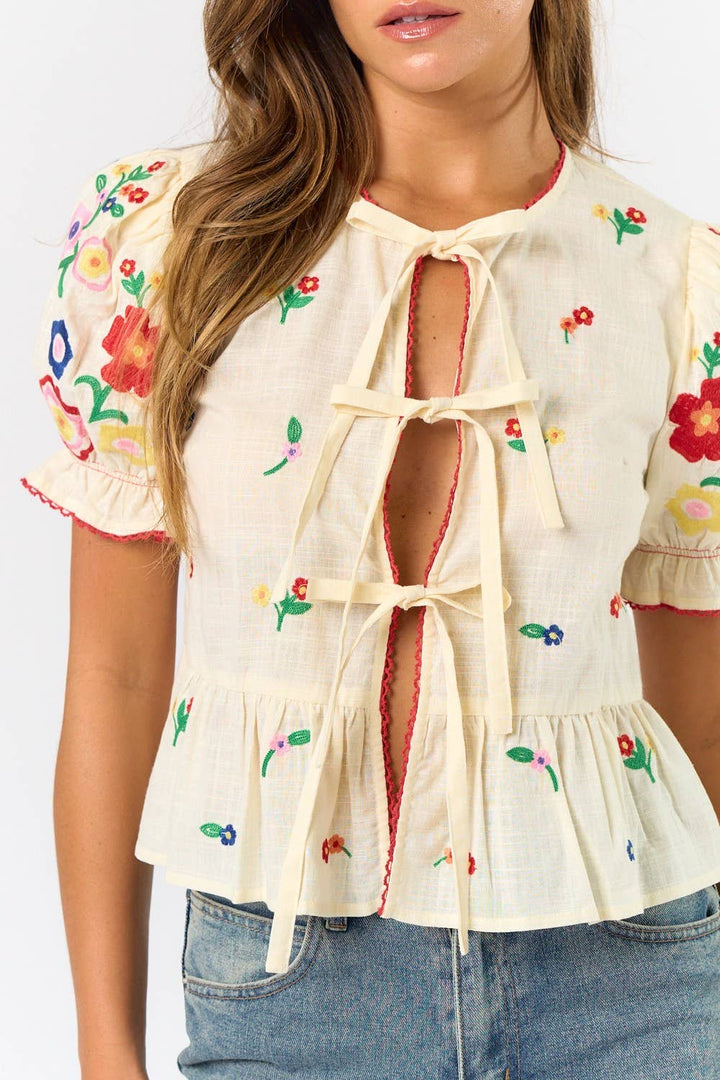 Ella Embroidered Bow Top