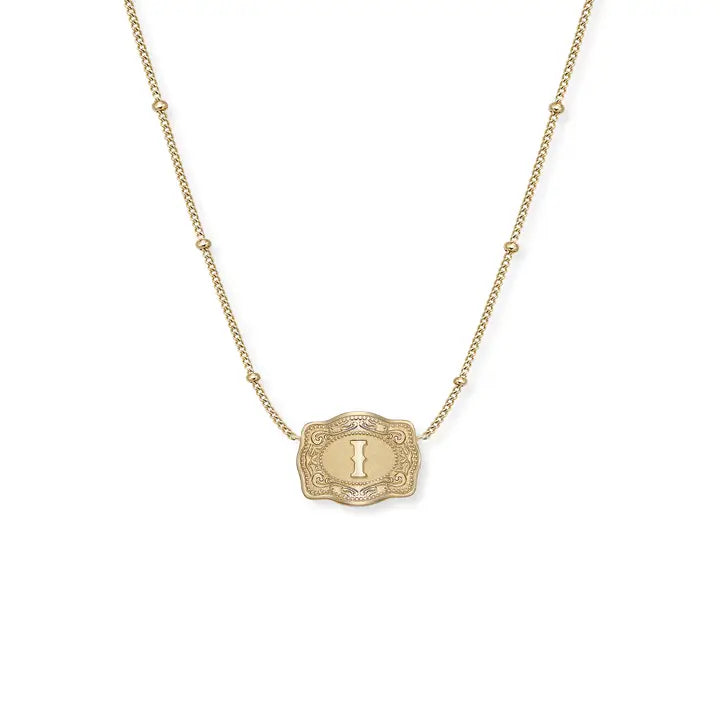 Embossed Initial Ultra Mini Belt Buckle Necklace