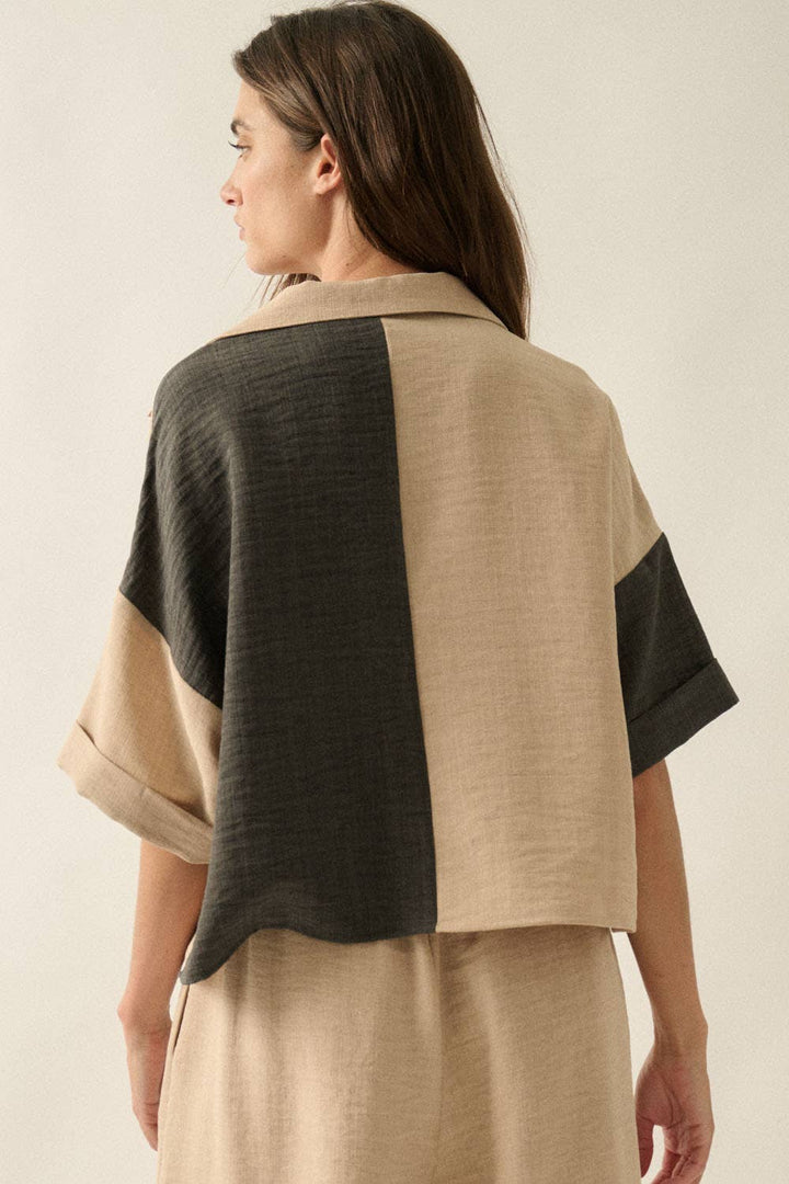 Liza Woven Colorblock Button-Up Shirt