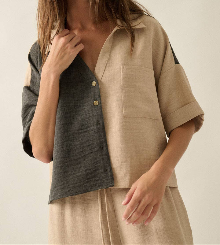 Liza Woven Colorblock Button-Up Shirt