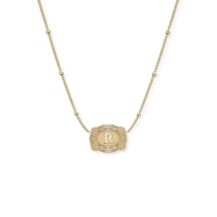 Embossed Initial Ultra Mini Belt Buckle Necklace