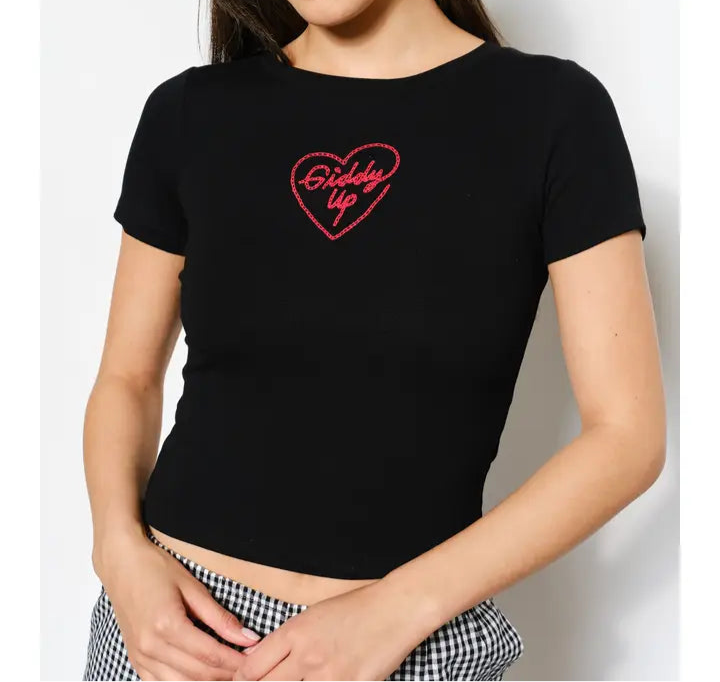 Giddy Up Embroidered Baby Tee