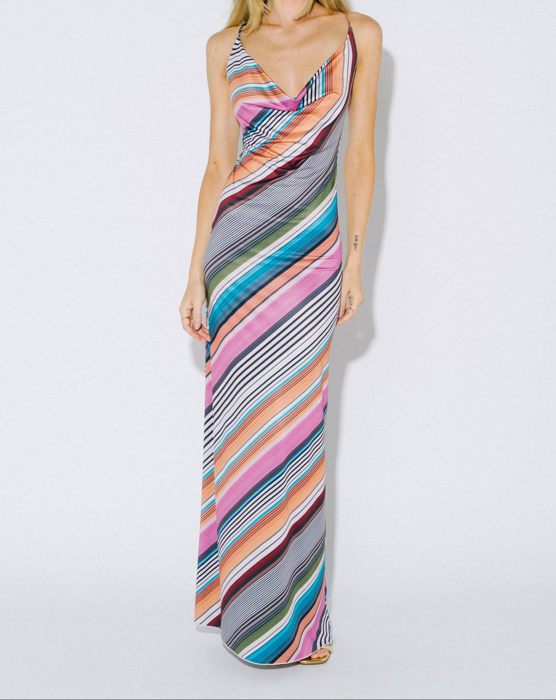 Connie Stripe Cowl Neck Dress