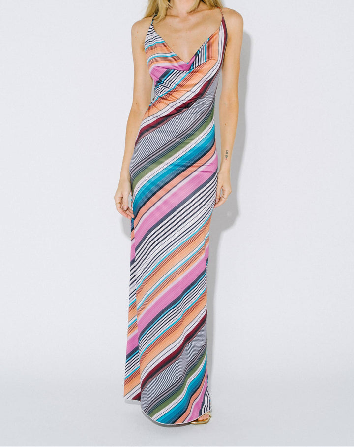 Connie Stripe Cowl Neck Dress