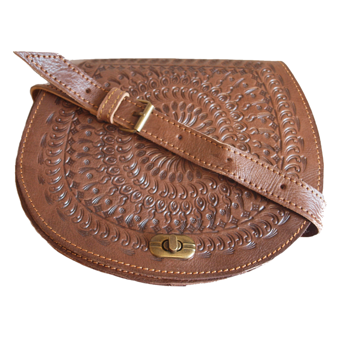 Juniper Embossed Leather Saddle Bag