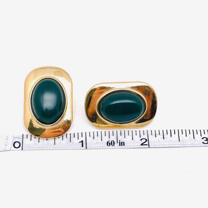 Oval Dark Green Gemstone Earrings
