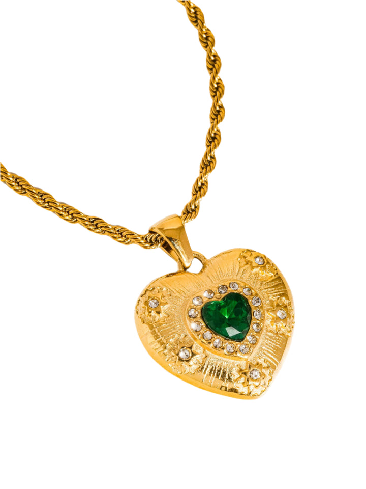 Akira Green CZ Heart Necklace