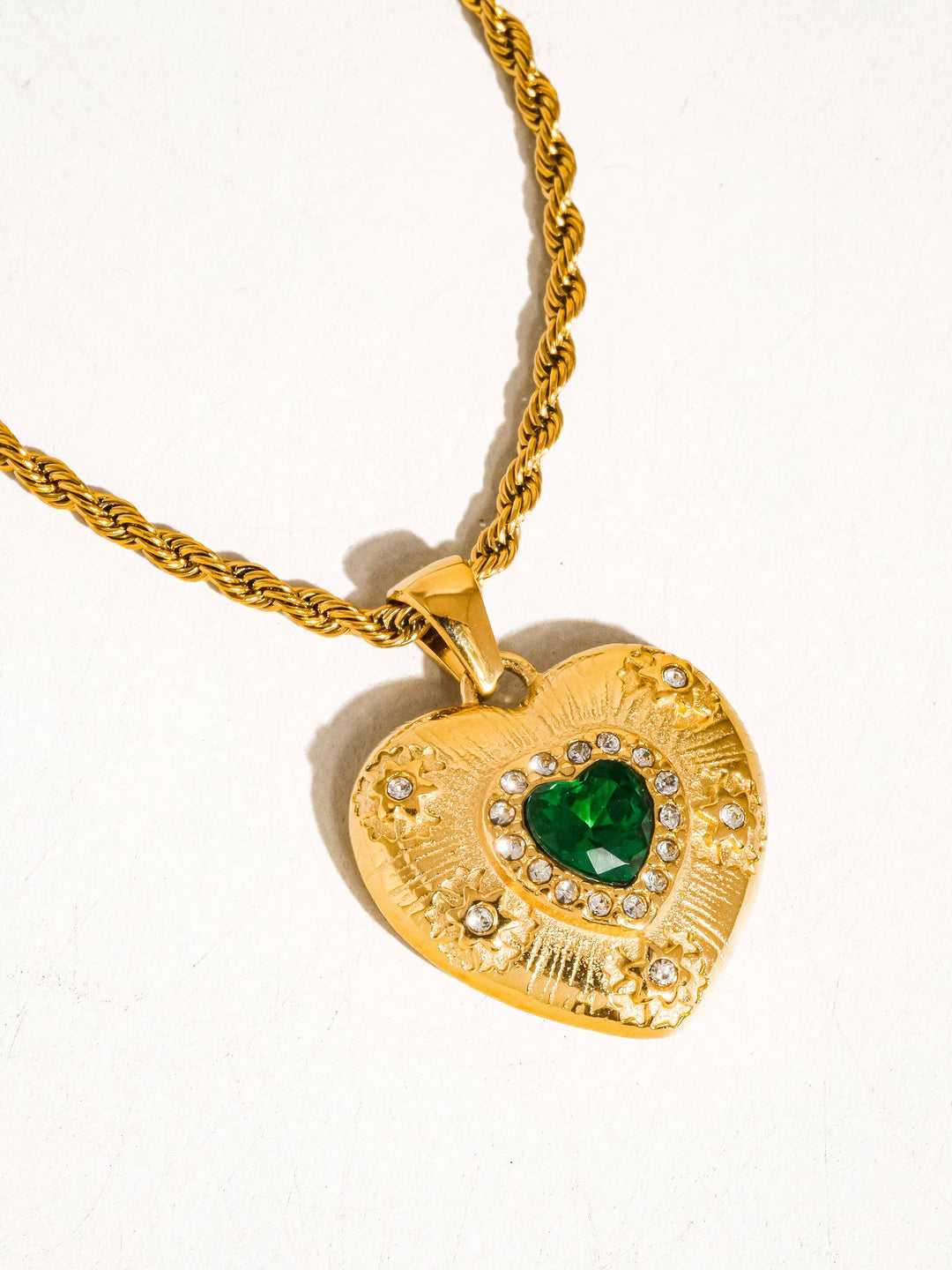 Akira Green CZ Heart Necklace