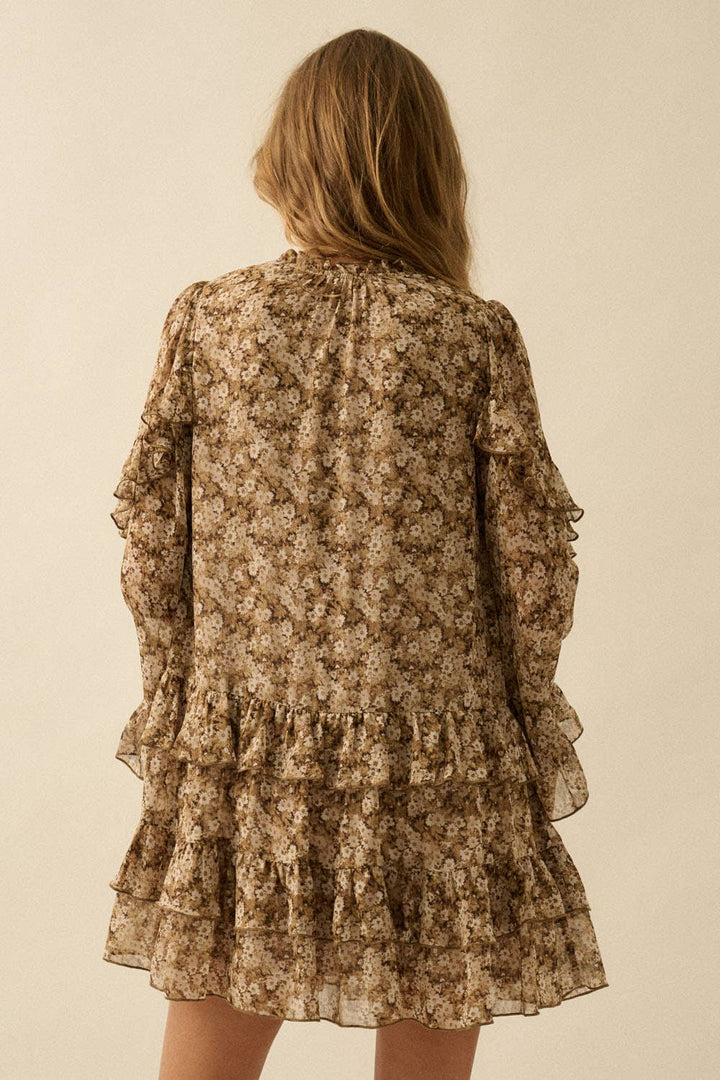 Mila Floral Ruffled Bell-Sleeve Mini Dress