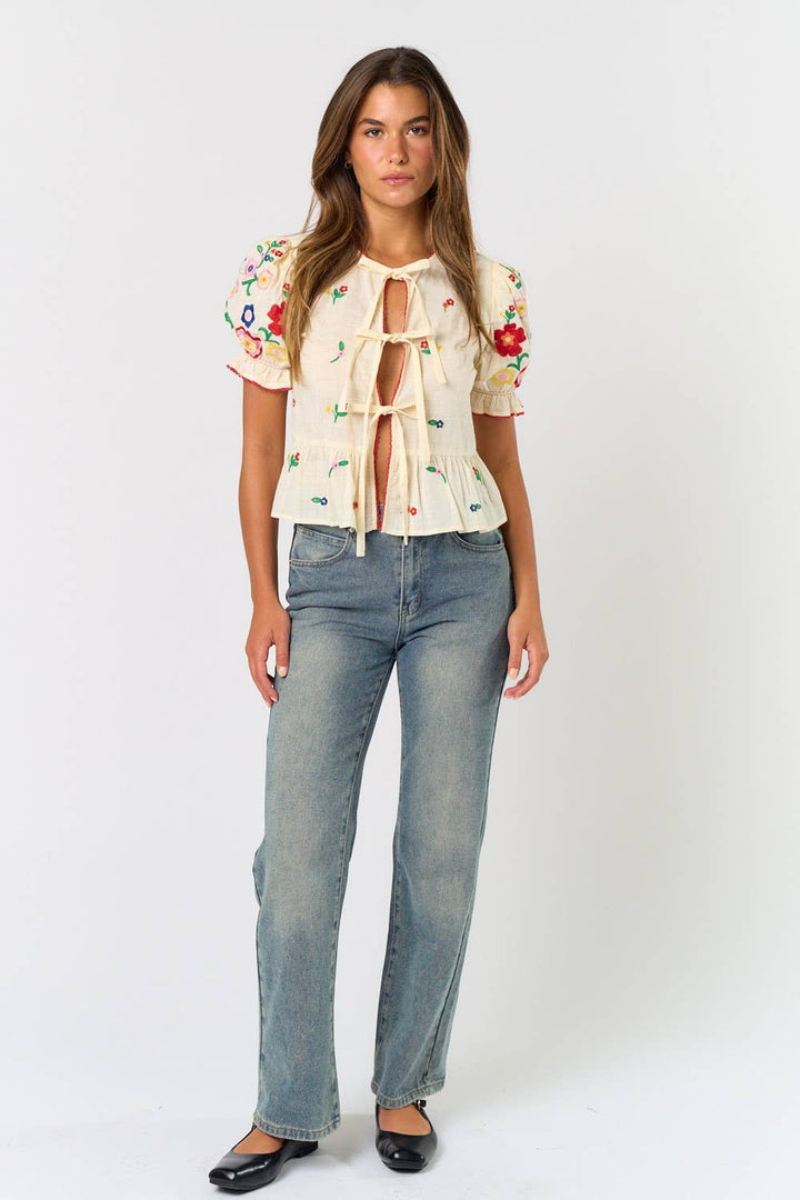 Ella Embroidered Bow Top