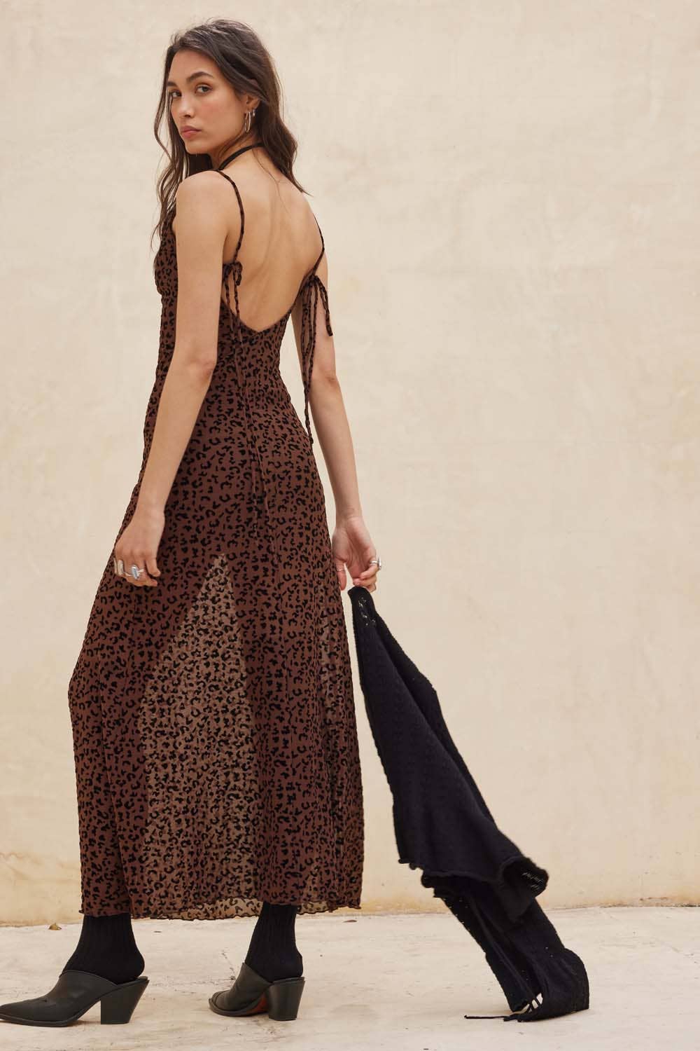 Carolina Leopard Mesh Cowl Maxi Dress
