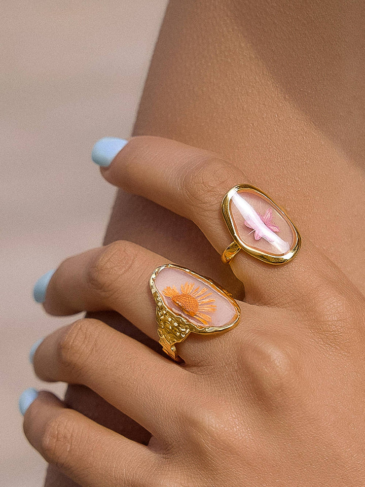 Flint 18K Gold Non-Tarnish Pink Floral Statement Ring