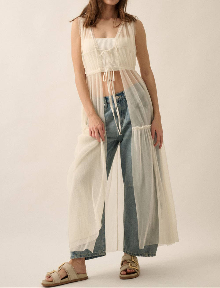 Festival Tulle Ruffled Tie-Front Maxi Top