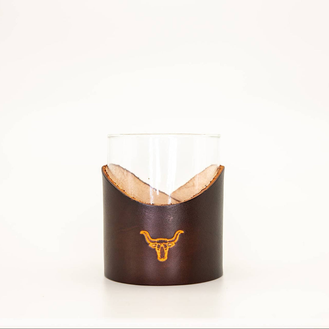 Longhorn Leather Rocks Glass
