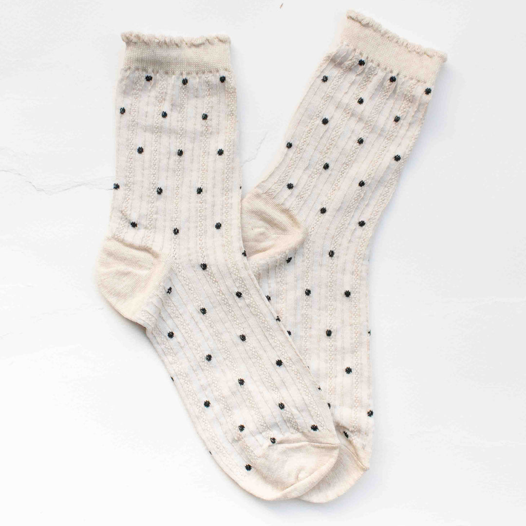 Polka Dot Ribbed Crew Socks