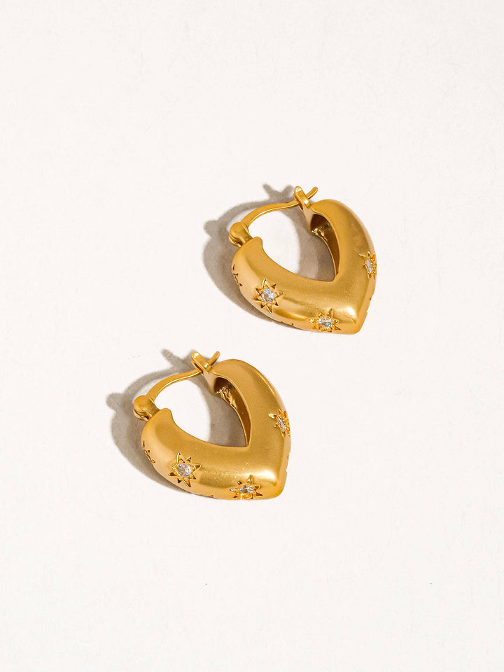 Desi Gold Star CZ Heart Hoop Earring