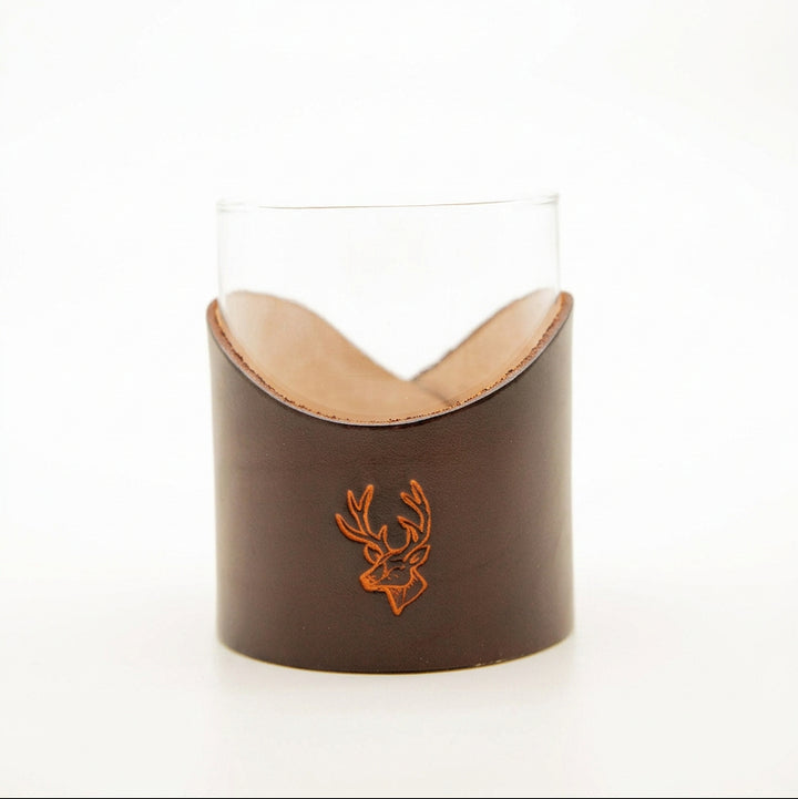 Deer Head Leather Rocks Glass