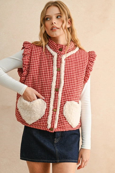 Katherine Gingham Sherpa Vest