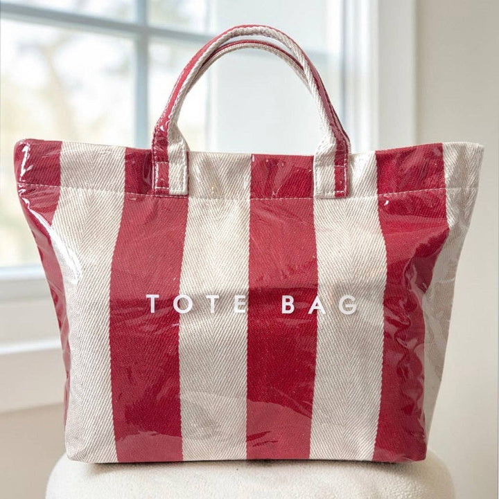 Red and Beige Striped Tote Bag