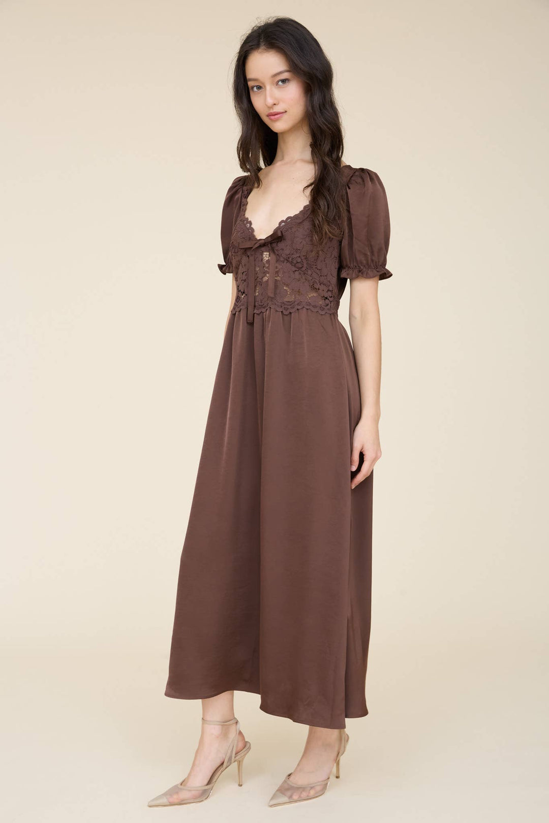 Anna Lace Puff Sleeve Midi Dress