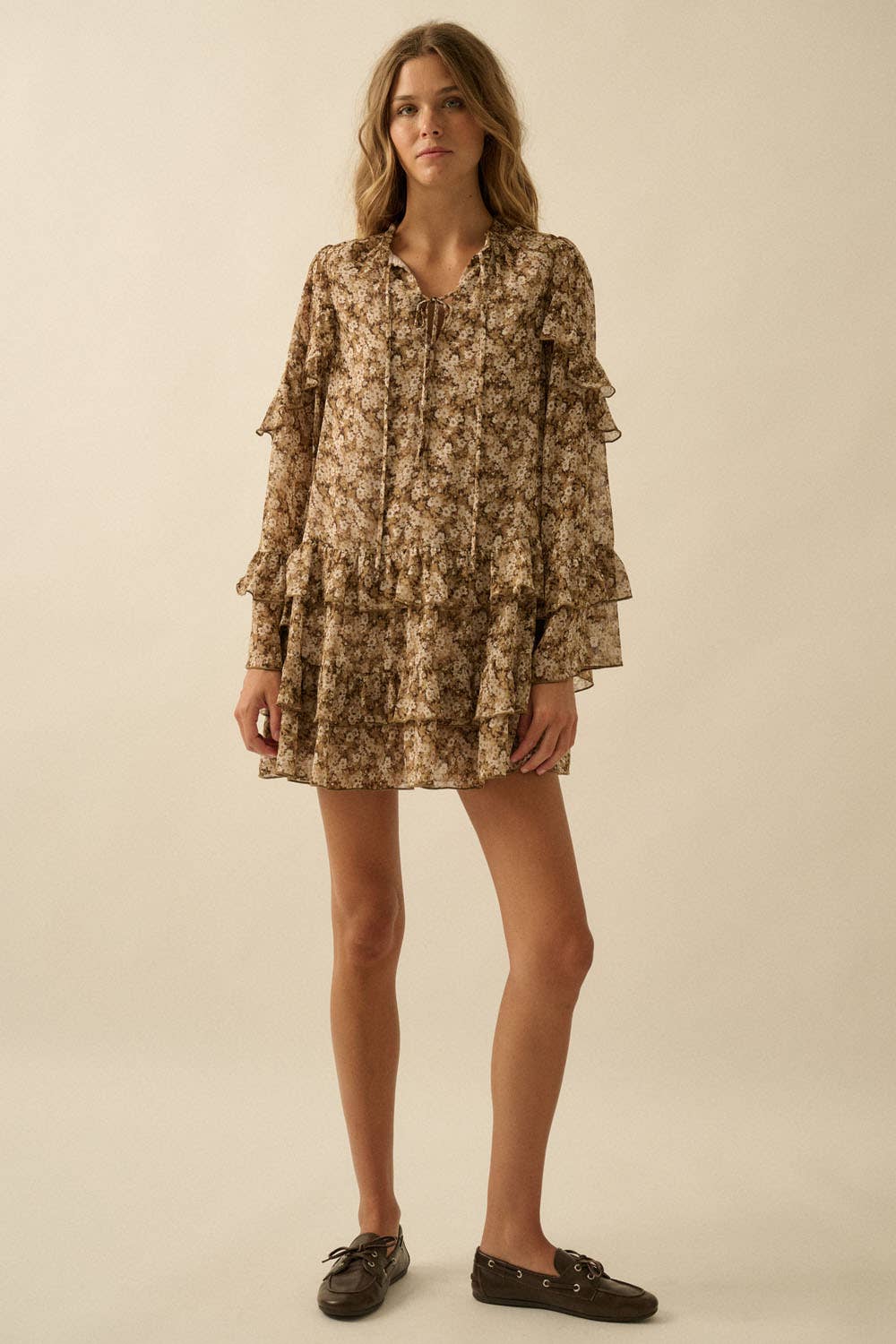 Mila Floral Ruffled Bell-Sleeve Mini Dress