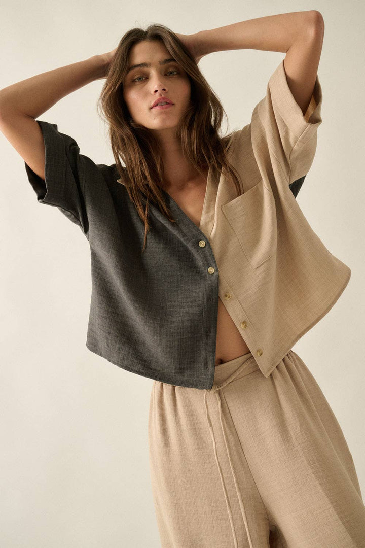 Liza Woven Colorblock Button-Up Shirt