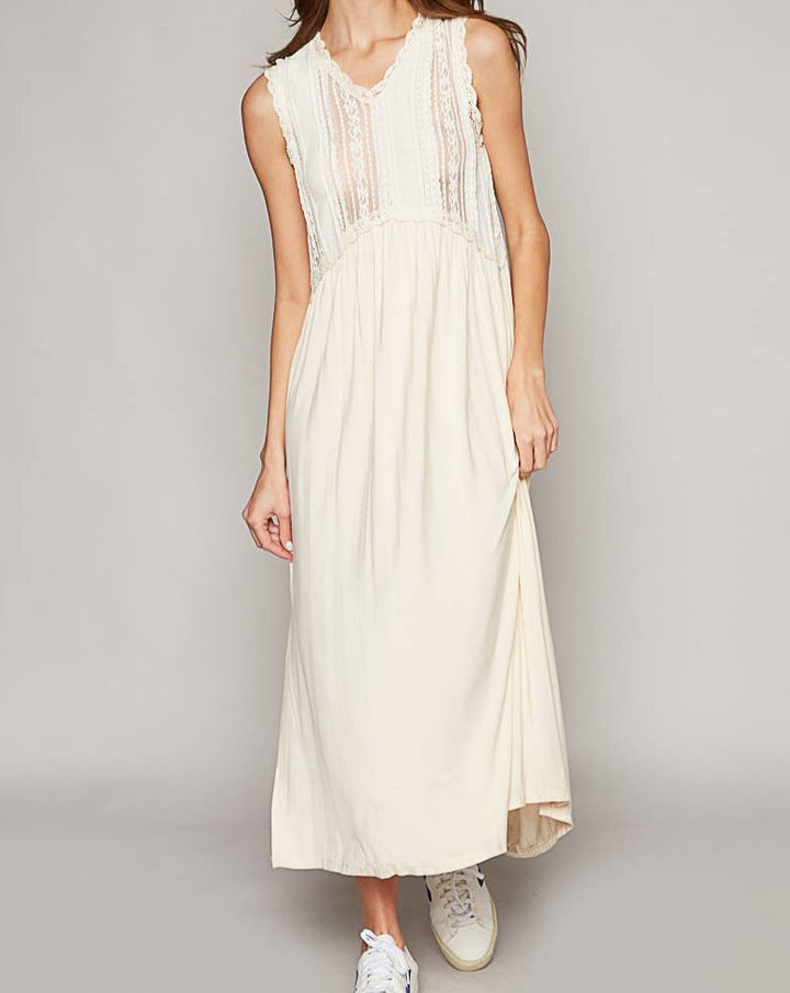 Vanessa Sleeveless Lace Trim Dress