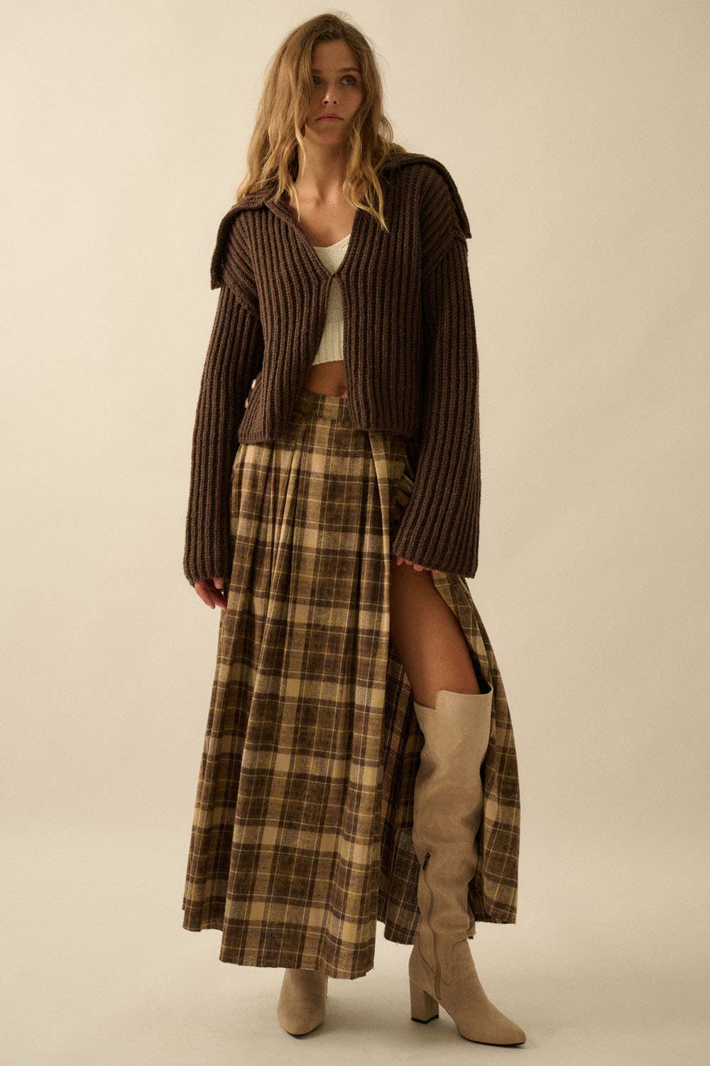 Penny Plaid Flannel Pleated Maxi Skirt