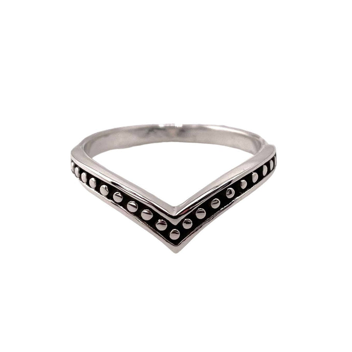 Bead Row V-Shape Sterling Silver Ring