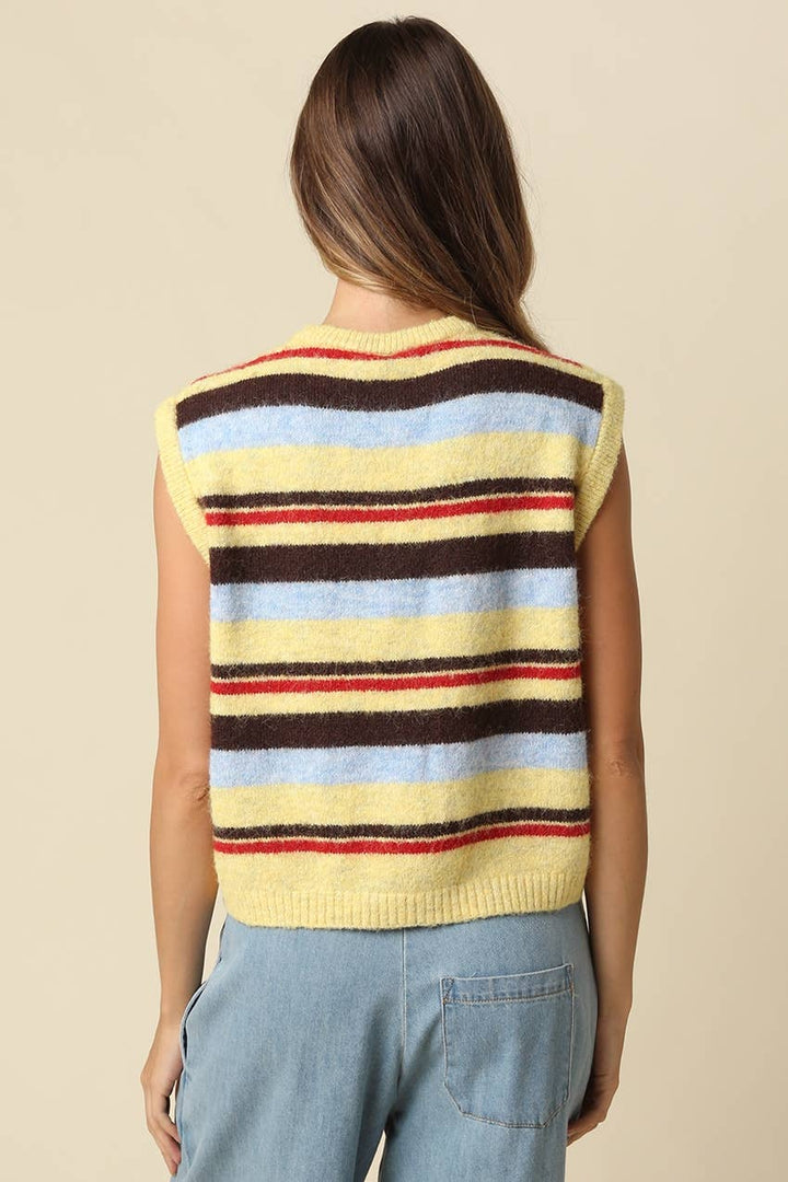 Gigi Striped Button Front Knit Vest