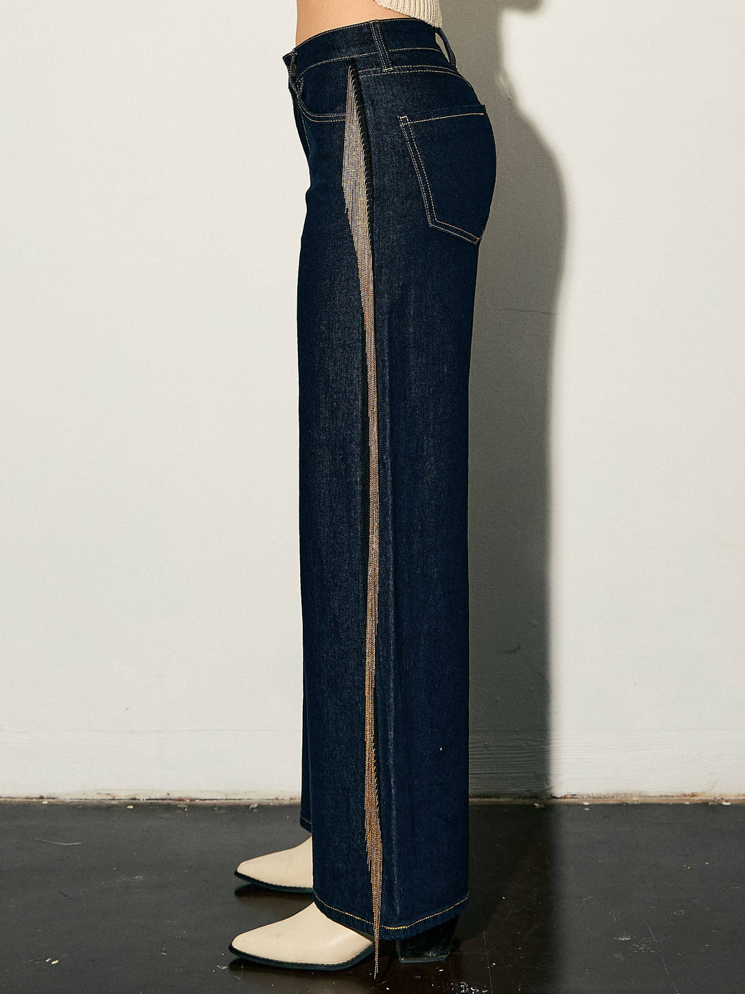 Metal Fringe Wide Leg Jeans
