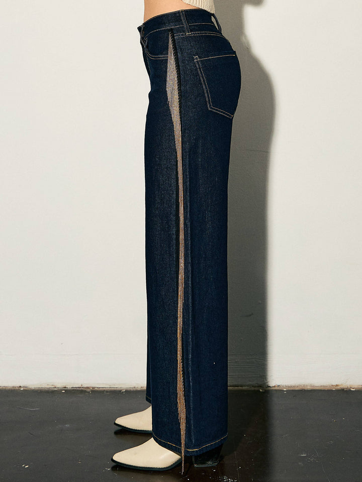 Metal Fringe Wide Leg Jeans