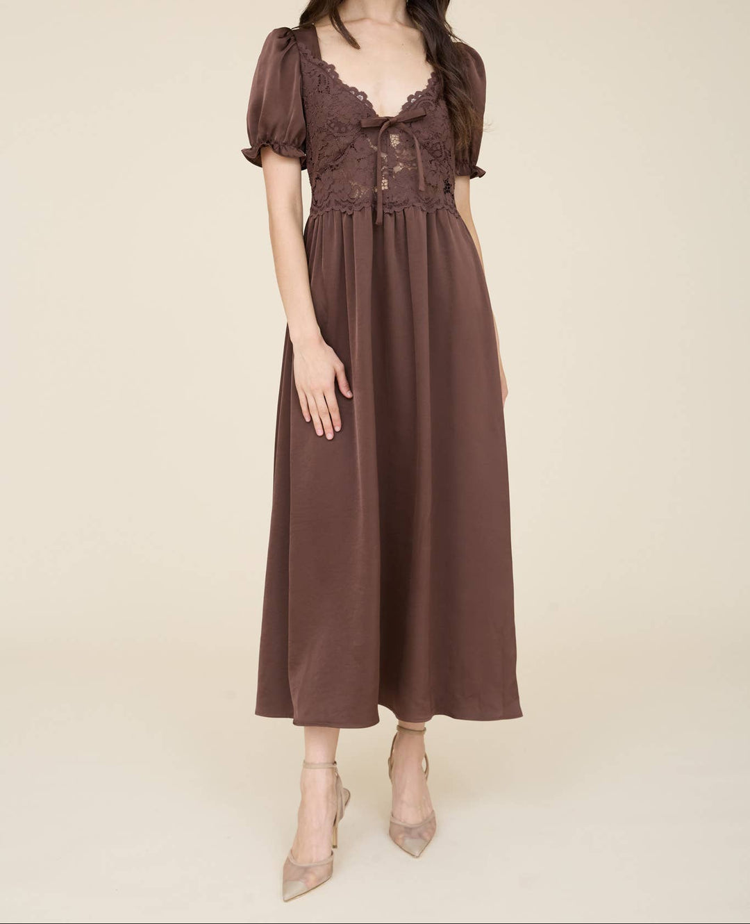 Anna Lace Puff Sleeve Midi Dress