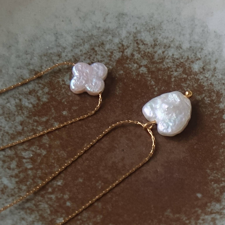 Freshwater Pearl Clover, Heart Necklace
