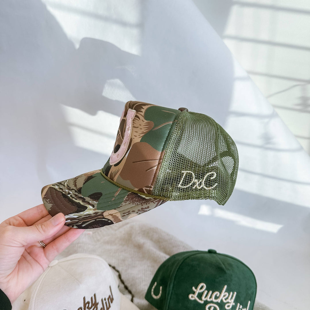 Camo Horseshoe Embroidered Trucker Hat